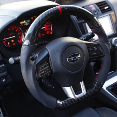 Subaru Series Black Leather Customized Design Steering Wheel With Smooth Grip Pattern